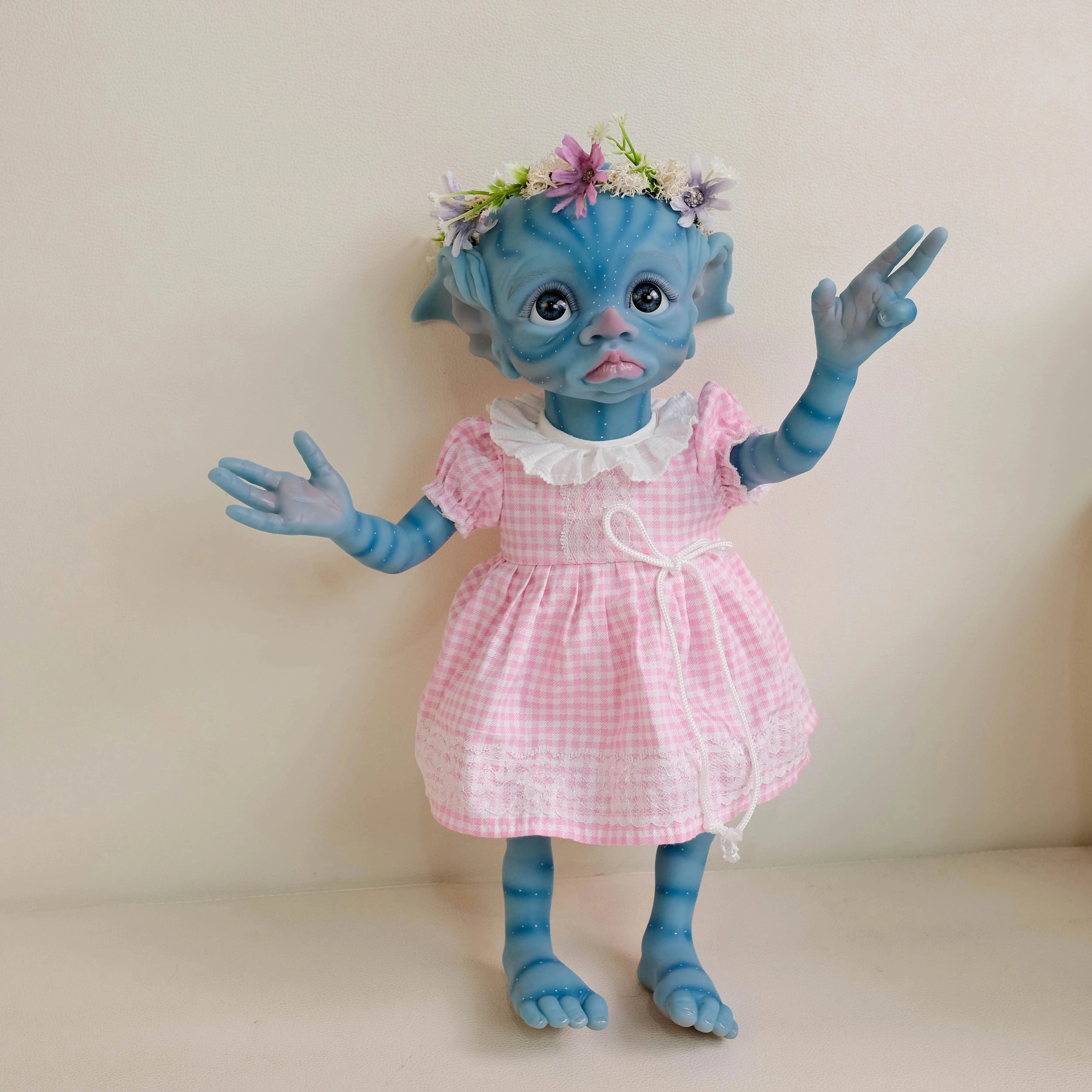 Tinky da 16 pollici Pelle blu Fata Elfo Baby Bambola finita già dipinta Bambola d'arte da collezione Reborn in morbido silicone per tutto il corpo