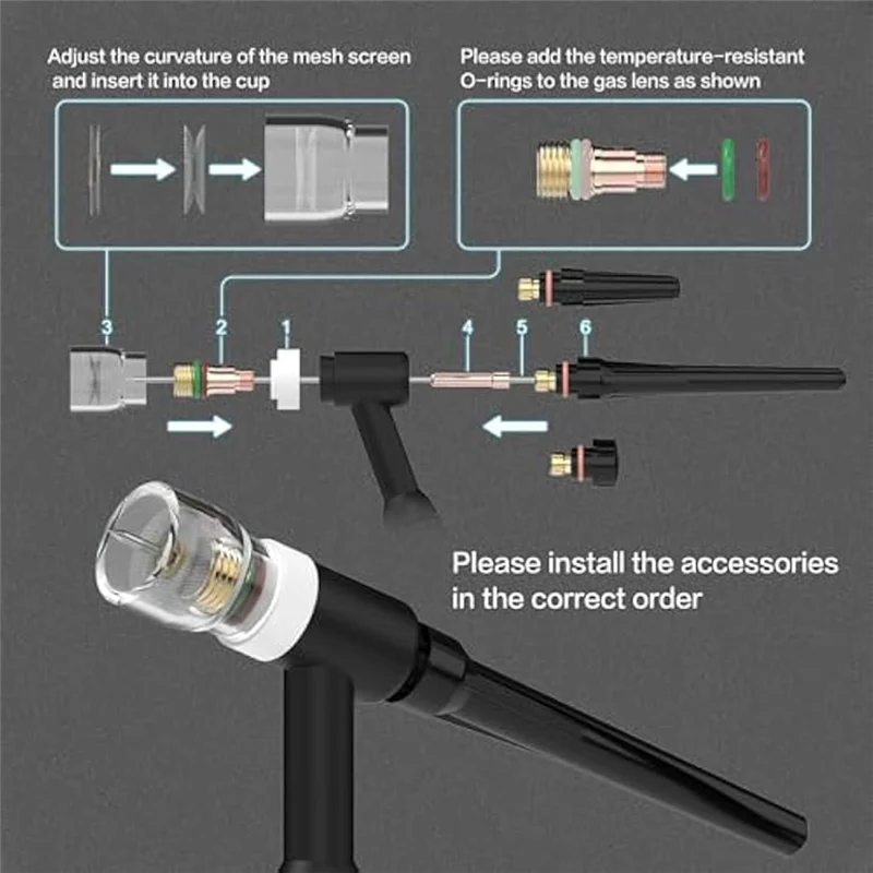 

ABFA 123Pcs TIG Welding Torch Kit-Nozzle,Collets,Stubby Gas Lens 12 Heatproof Glass Cup, Consumables For WP-17/18/26