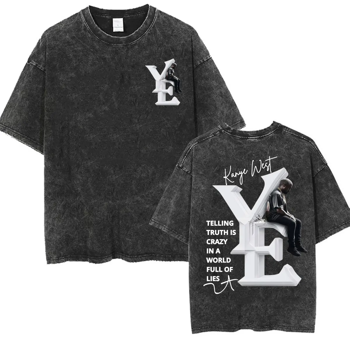 T-shirt vintage délavé Kanye West « Telling Truth Is Crazy in A World Full of Lies » Tour 2026 – Mode masculine Hip Hop Gothique