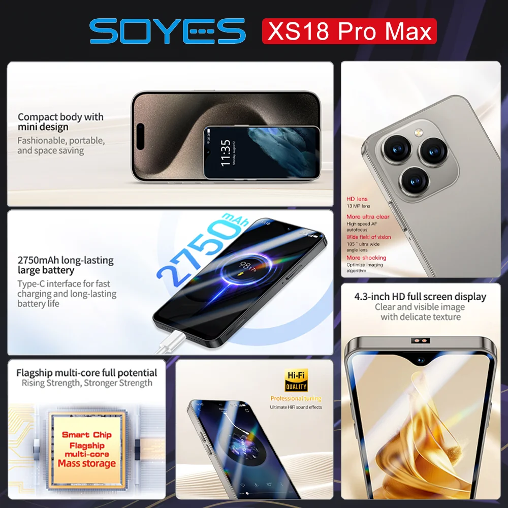 Światowa premiera SOYES XS18 Pro Max Mini smartfon 2750mAh 4.3 " globalny 4G Android8.1 z baterią rozpoznawanie twarzy GPS mały