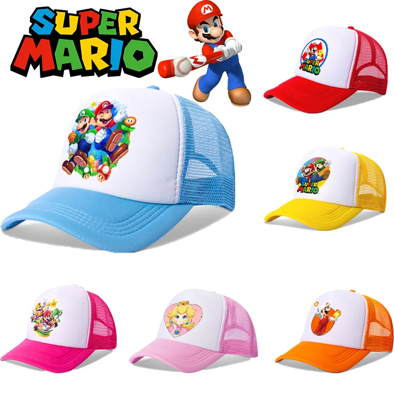 Sombreros de Super Mario Bros, gorros de princesa Peach, Luigi, Bonnets, personaje de juego de dibujos animados, estampado gráfico, capó, gorros de sombra, regalos de fiesta de cumpleaños