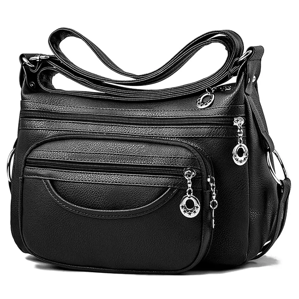 

Leather Crossbody Bag for Women Multi Pockets Shoulder Purse Lightweight Messenger Bag Ladies Pocketbook
