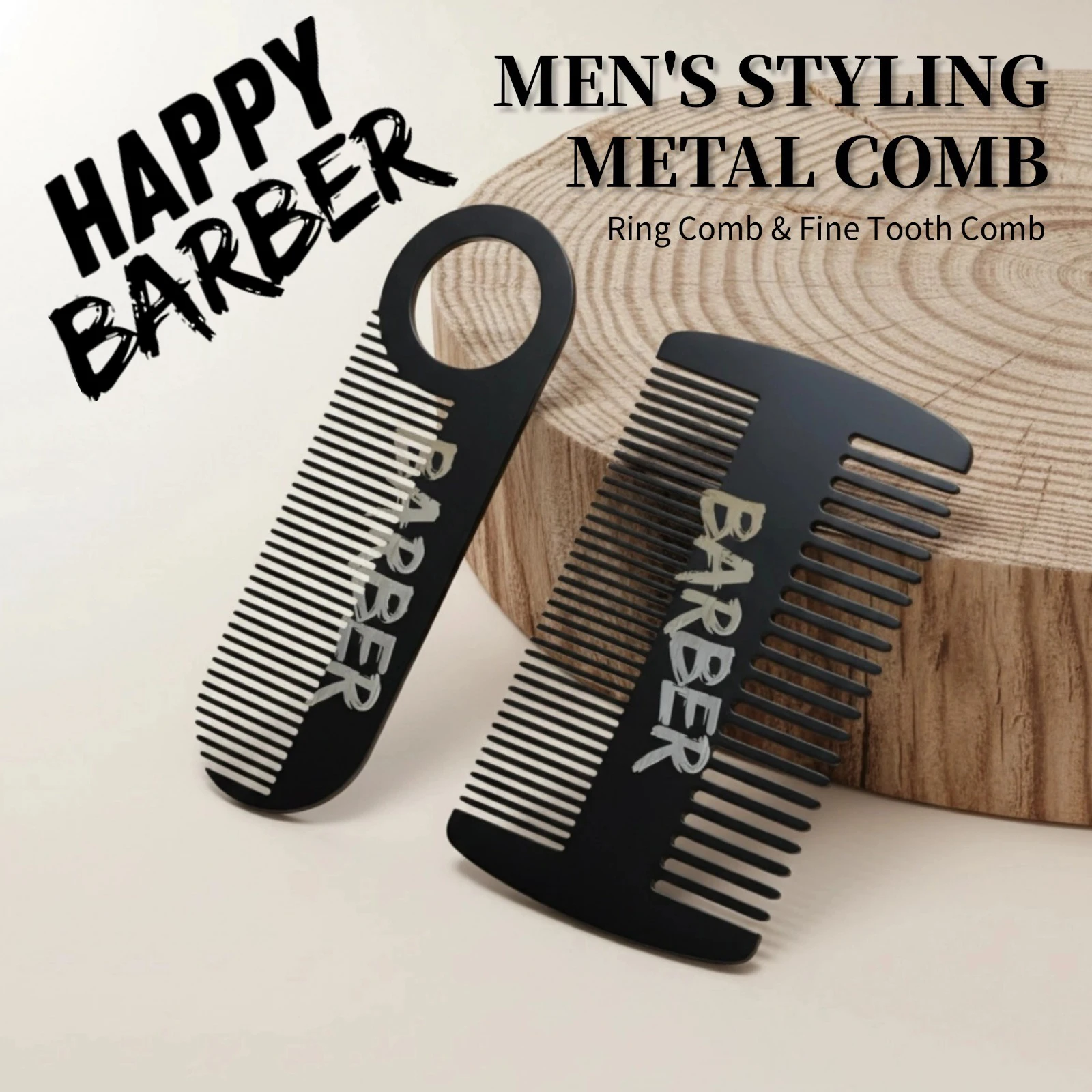 BARBER Stainless Steel Two-Sided Beard Comb Antistatic Men Mini Fine Tooth Beard Ring Comb Portable Travel Mustache Styling Comb