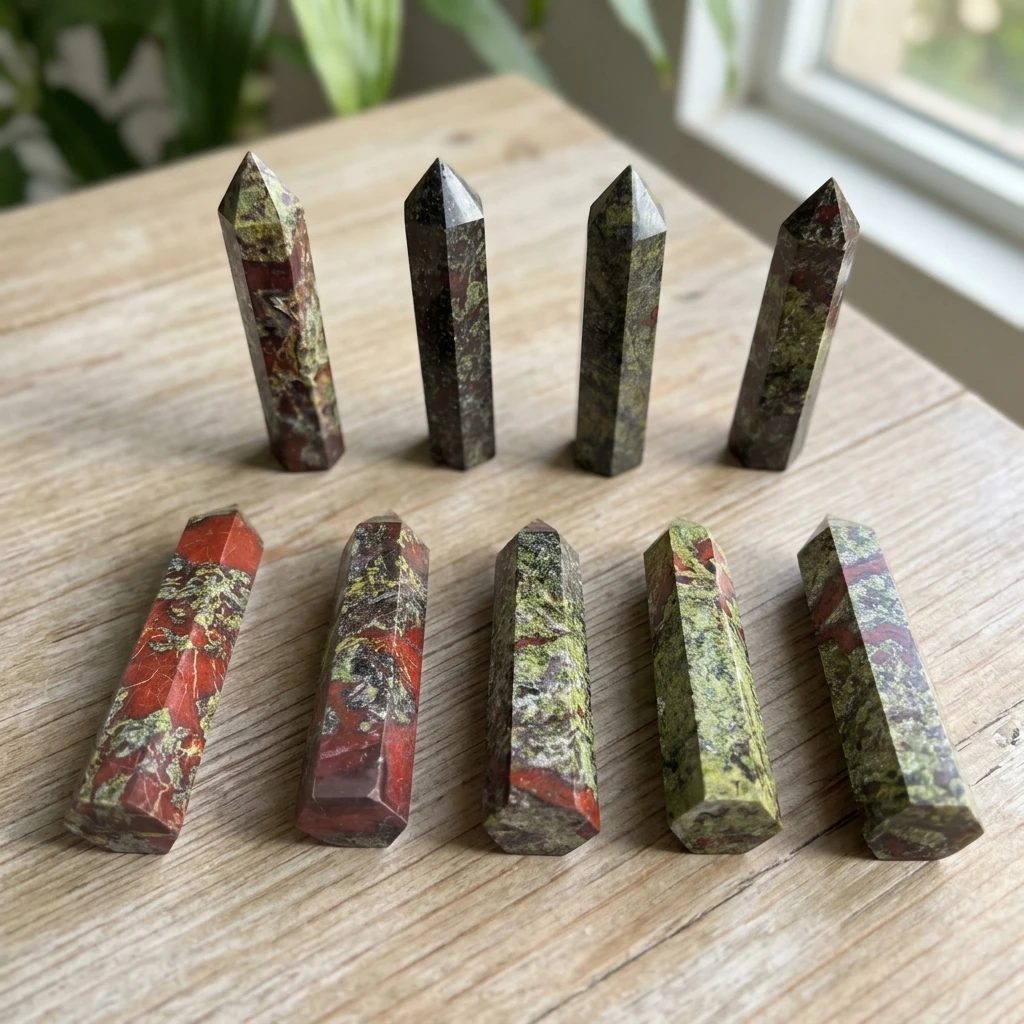 Natural Dragon Blood Jasper Hex Tower StoneHand Polished Point ForMeditation Chakra Healing AndHome Decor Gift