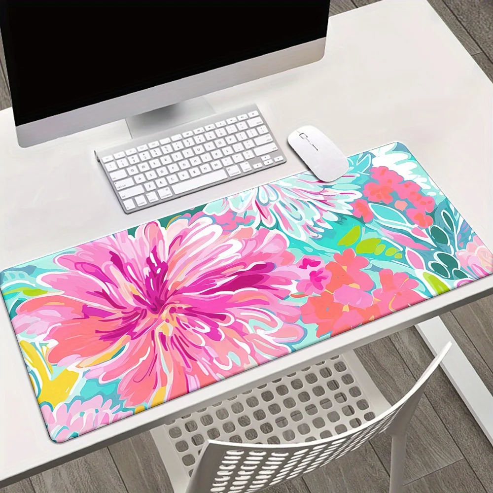 

Яркий цветочный коврик для стола в стиле каваи, XXL, нескользящий, большой резиновый коврик для мыши, игровой коврик для офиса, 900x400, аксессуары для стола, коврик-мат