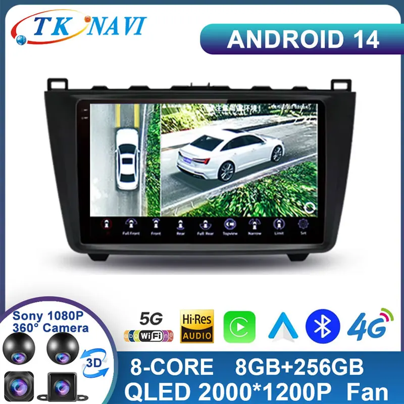 Android 14 для Mazda 6 GH 2007 - 2012 автомобильное радио Carplay 4G Автомобильный мультимедийный GPS Авторадио 2din DSP видео зеркало Liink 8 + 256 QLED