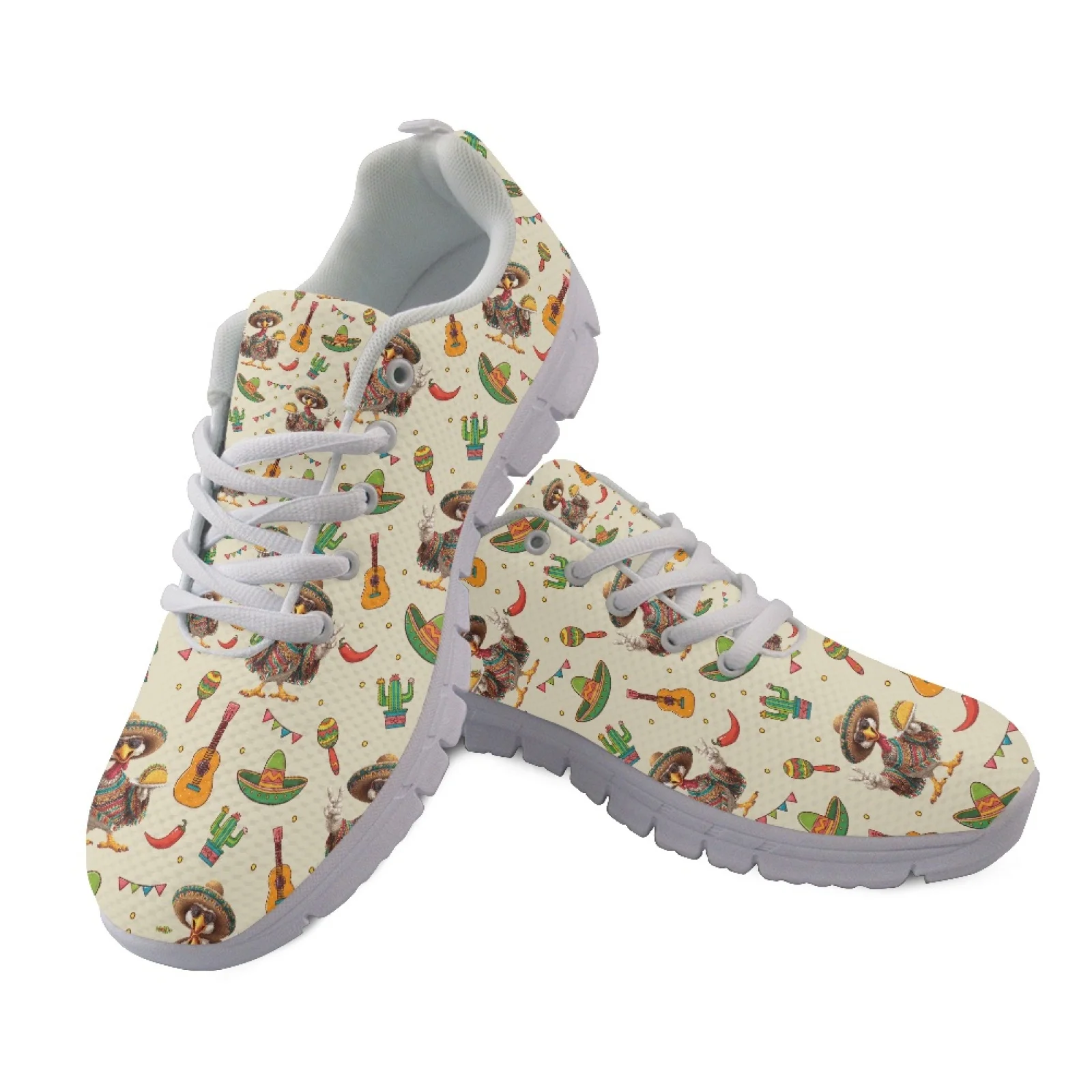 Coloranimal Mexican Turkey Art 2026 Trending Lace Up Athletic Sneaker for Women Mesh & EVA Sole Athletic Shoes Running Shoes