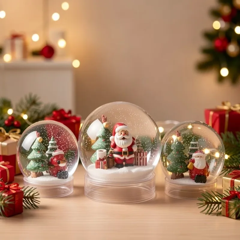 Christmas Snowball with Screw-On Lid - Clear Plastic Crystal Ball for DIY Holiday Decorations, Desktop Ornaments and Hanging