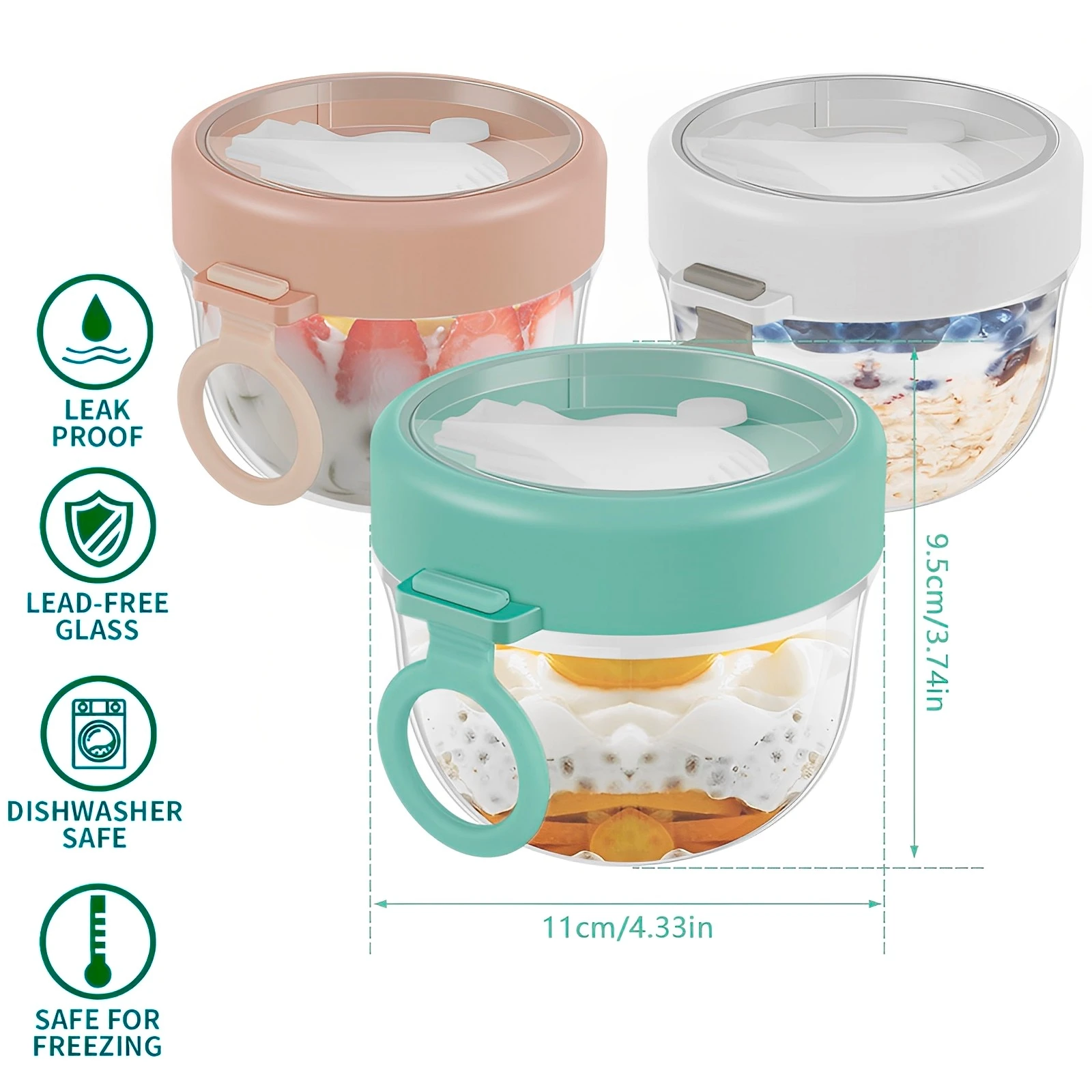 3Pcs Overnight Oats Container With Lid Foldable Spoon Portable Yogurt Oatmeal Container Jar for Students Food Storage Container