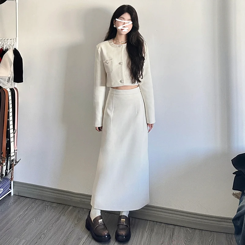 Petite Little Princess Tweed-style Two-piece Set, White Dress 2023 Autumn/winter New Women's Wear, Sophisticated Look Hot Sale