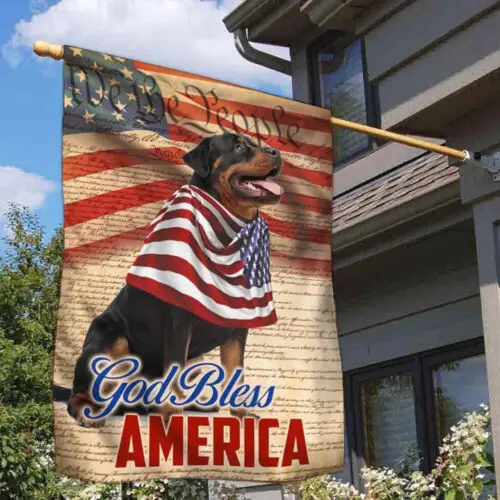 Patriotic Rottweiler Dog 4th Of July God Bless America Flag Garden Flag