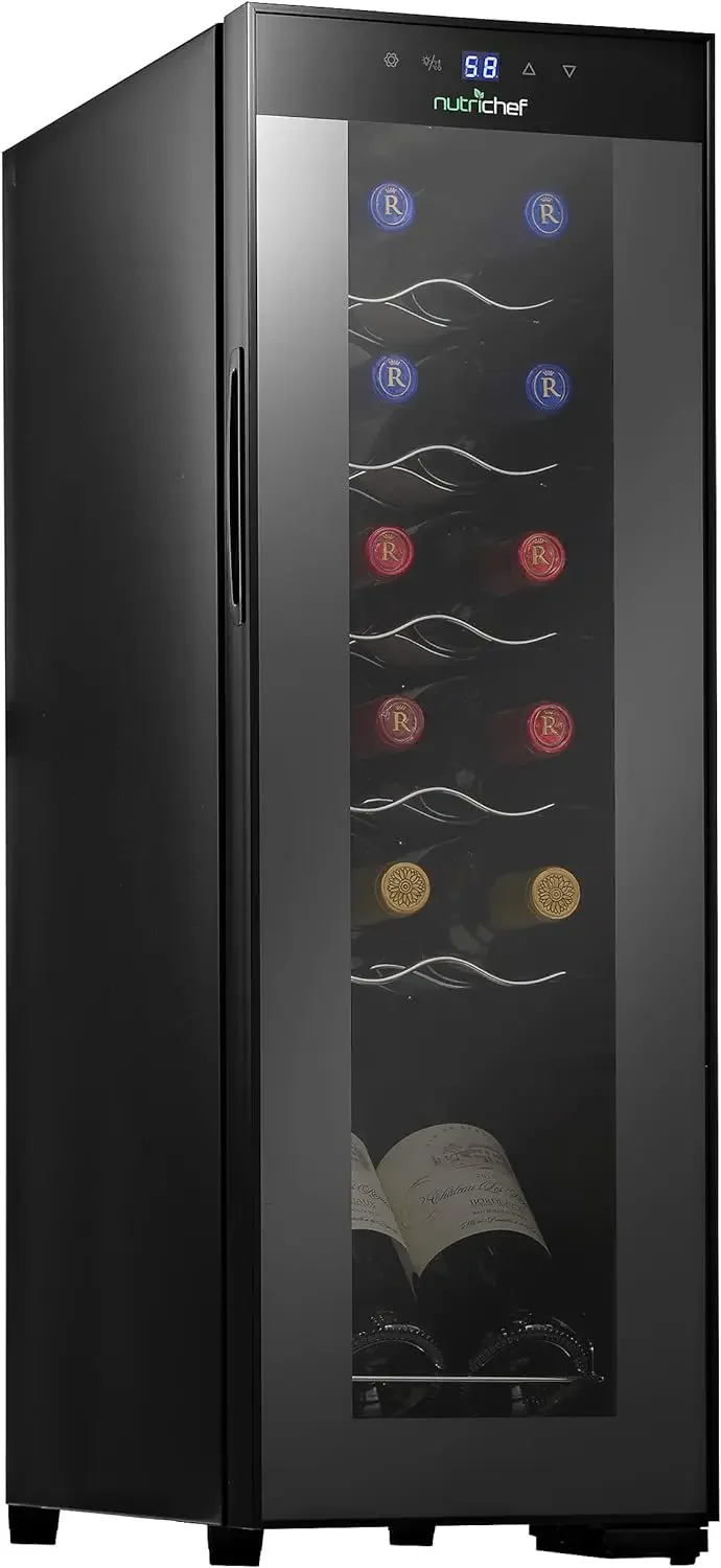 Freestanding Countertop Compact Mini Wine Fridge Chiller 12 Bottle Capacity, Digital Control, Glass Door,