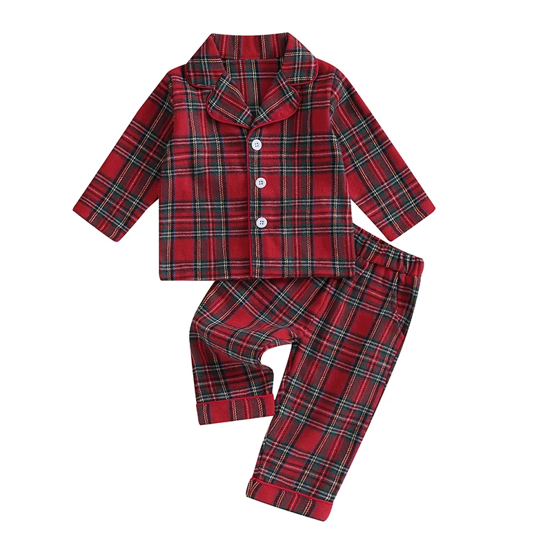 BeQeuewll Kids Christmas Pajamas Set For Fall Plaid Button up Long Sleeve Shirt and Elastic Pants Loungewear Sleepwear