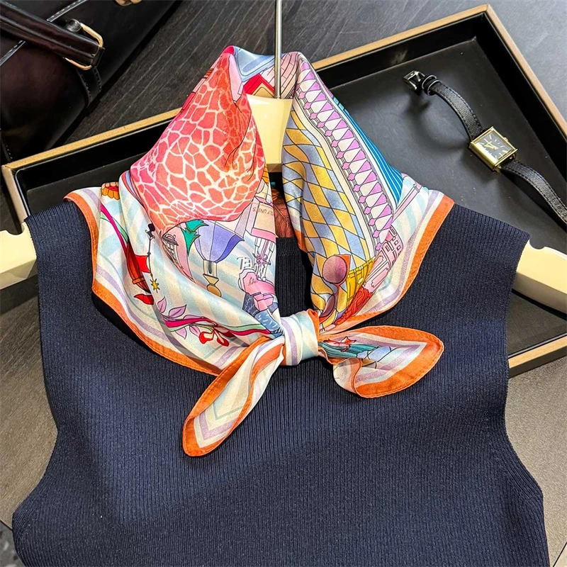 

Luxury Brand 100% Natural Silk Scarf Women Design Small Square Shawl Hair Ribbon Headband Fashion Neckerchief Bandana