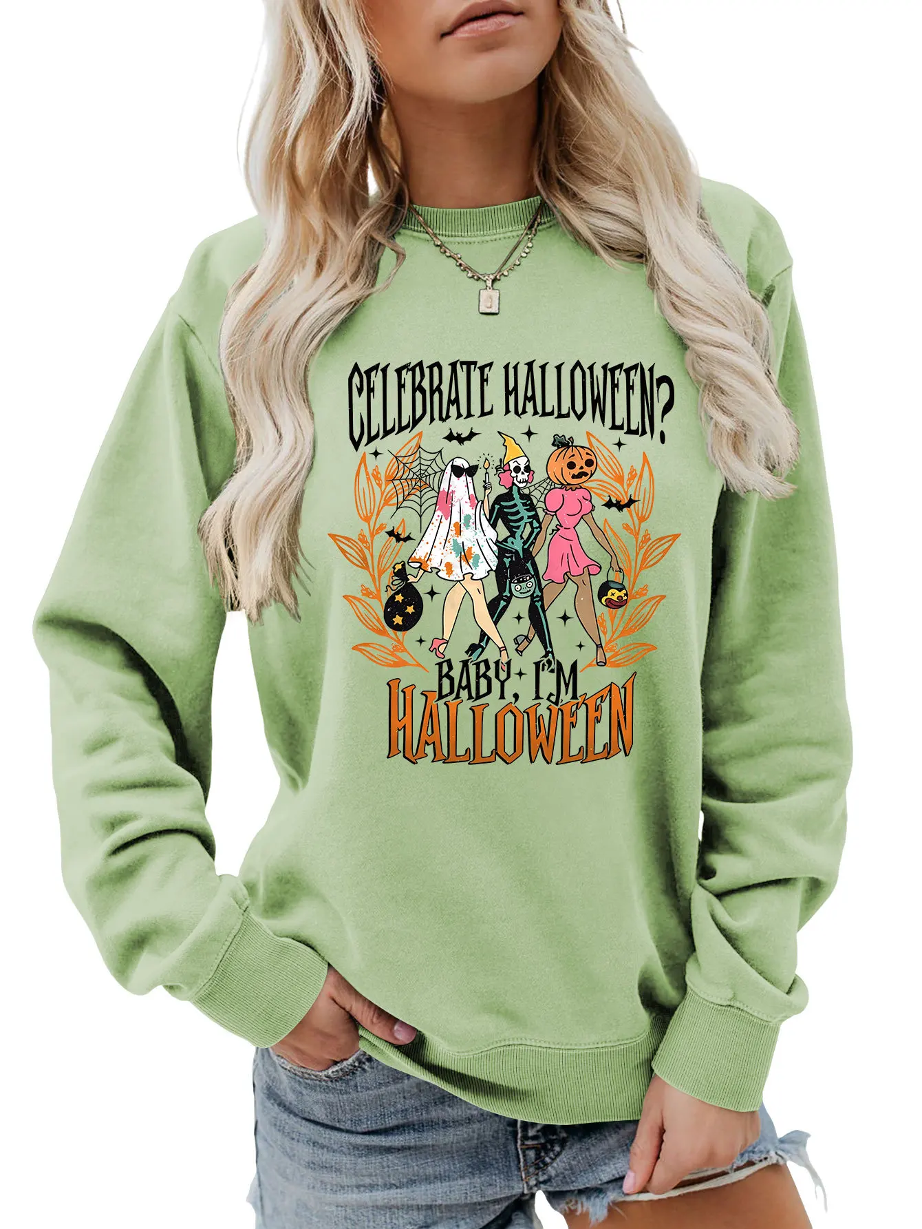 Sweat à capuche à col rond pour célébrer Halloween, haut décontracté à manches longues, imprimé bébé, ample, automne, hiver, nouveau