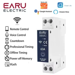Tuya WiFi Smart Circuit Breaker MCB Timer Relay 1P+N 63A Power Energy kWh Voltage Current Meter Voice Remote Control Switch Home