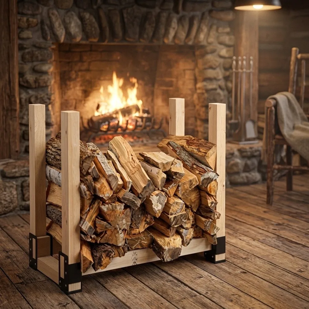 Versatile= Adjustable Firewood Rack Stand Heavy=Duty Steel Construction For Fireplace Wood Storage Indoor Outdoor Use