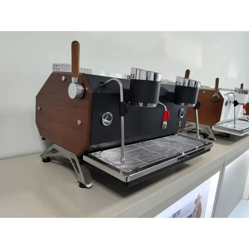 Dual Head Commercial Fast HeatUp Time Wooden Side Panels 15Bar Coffee Machine