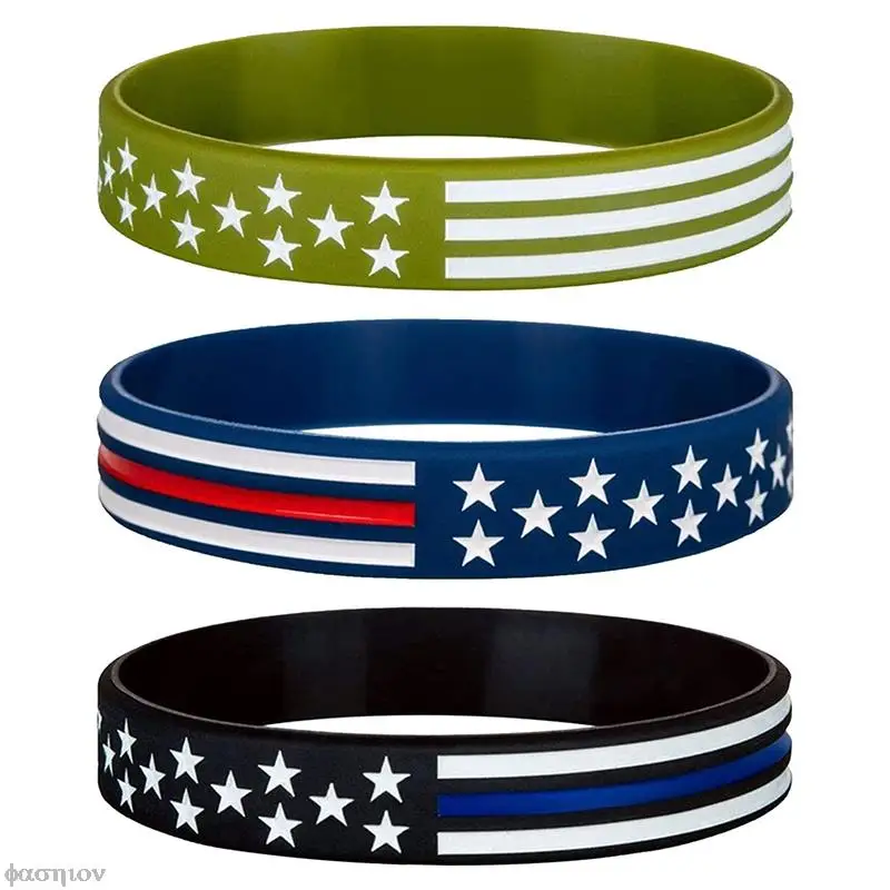 1PC United State American USA America Flag Red Blue White Thin Line Silicone Rubber Bracelet Wristband Gifts For Teens Men Women