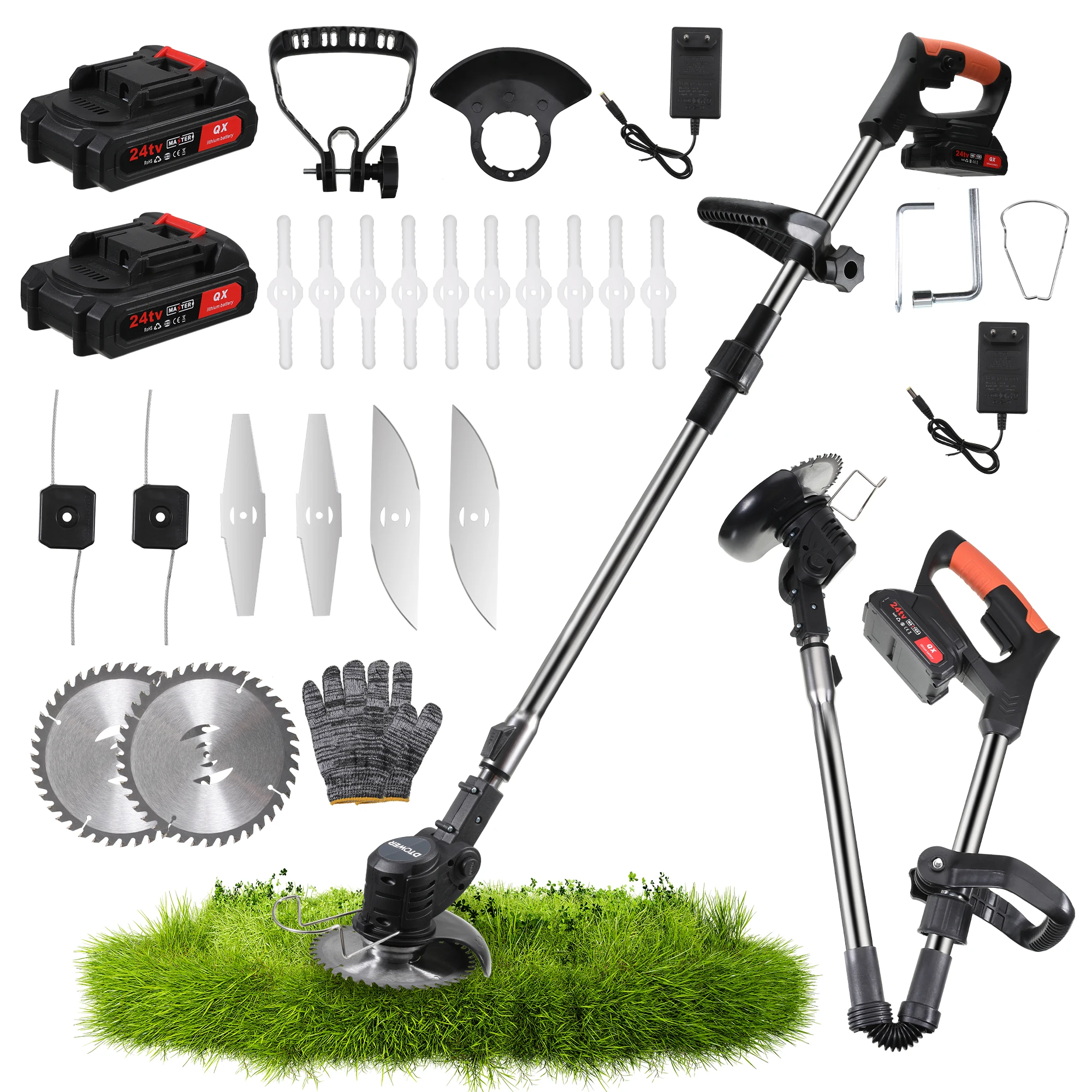 Electric Lawn Mower Weed Wacker Foldable Grass Trimmer Lithium Battery Weeder Cordless Garden Adjustable Foldable Cutte