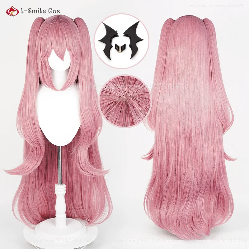 Anime Krul Tepes parrucca Cosplay 110cm parrucca rosa lunga con 2 Clip coda di cavallo capelli sintetici resistenti al calore parrucche di Halloween + cappuccio parrucca