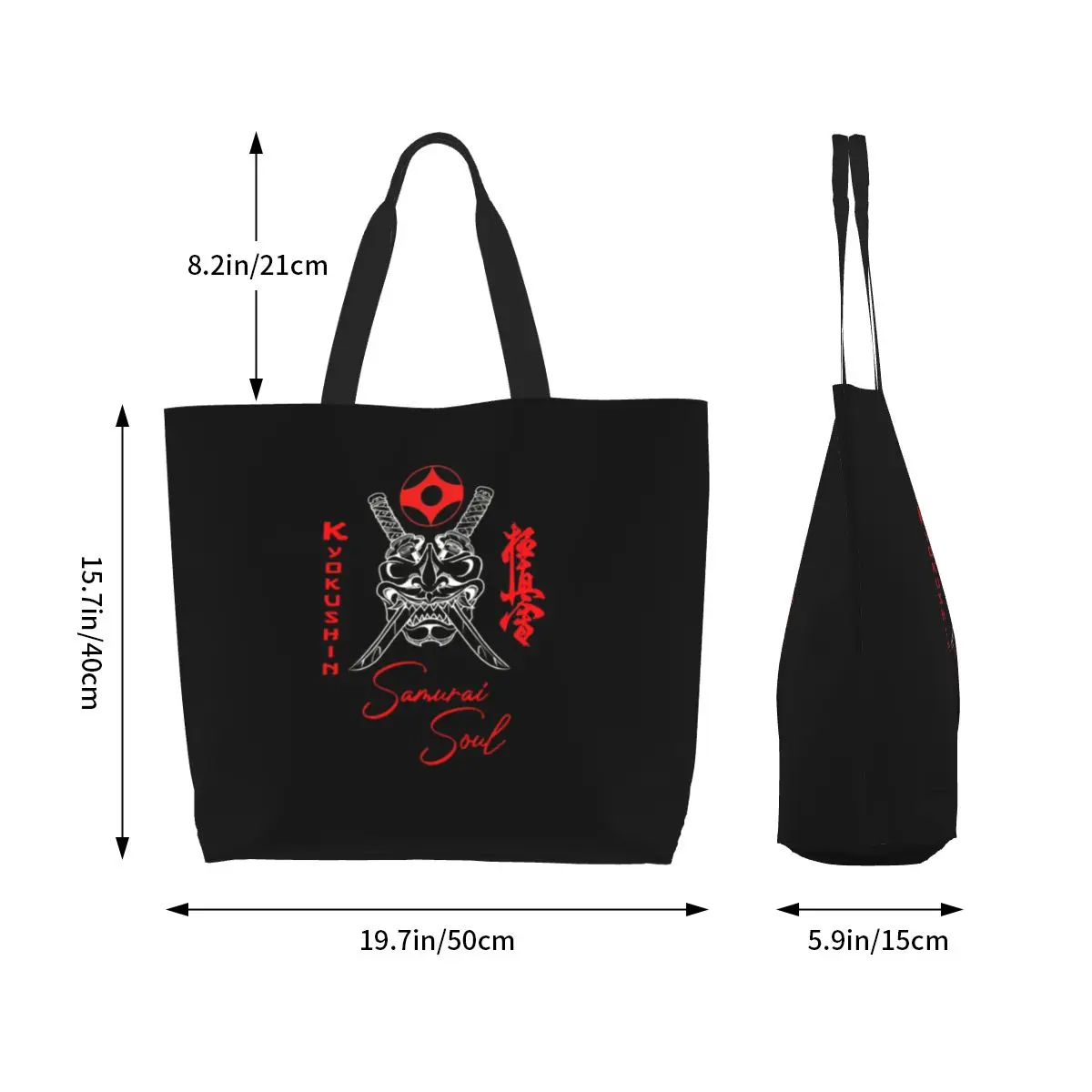 Reusable Kyokushin Karate Samurai Soul Shopping Bag Women Canvas Shoulder Tote Bag Washable Martial Arts Grocery Shopper Bags