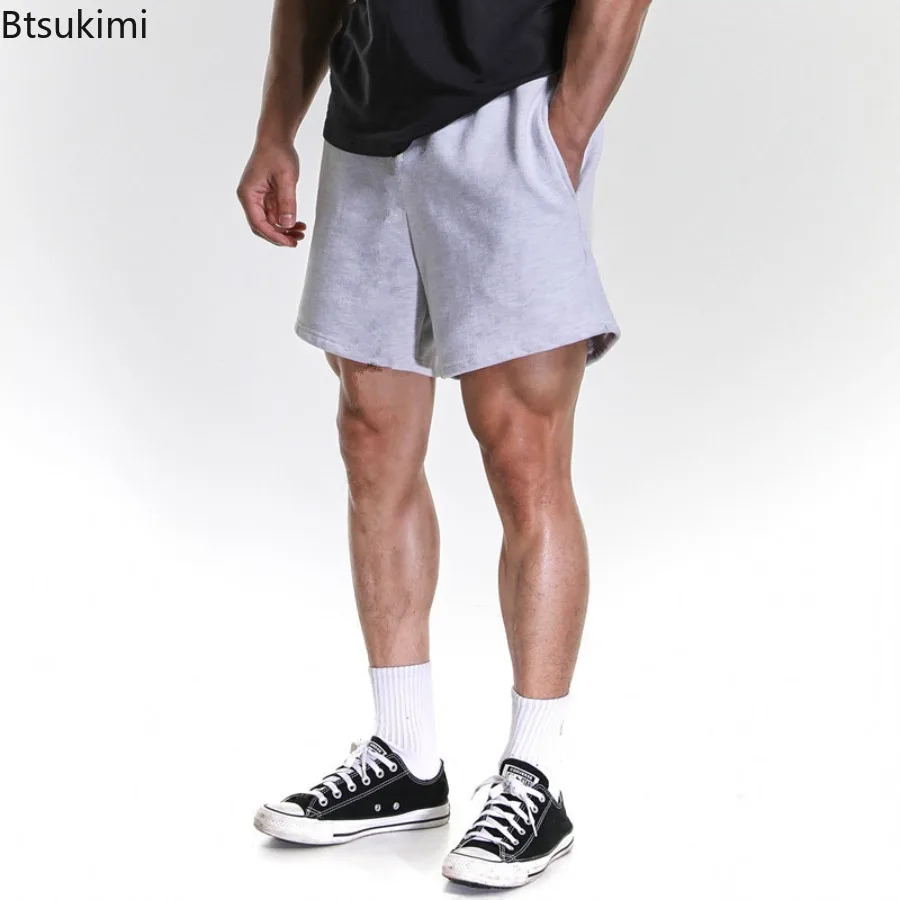 New 2025 Summer Men's Terry Sports Quarter Pants Solid Color Fitness Training Runing Short Fashion Trend Casual Versatile Shorts