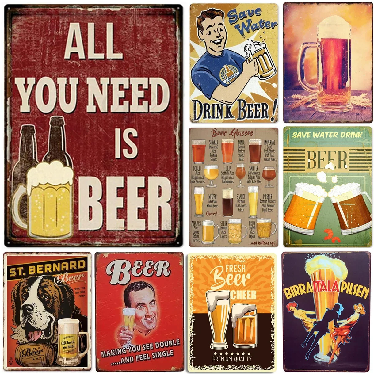 Plaque Metal Tin Signs All You Need is Beer Wall Decoration Vintage Posters Iron Painting for Man Cave Home Cafe Garden Club Bar