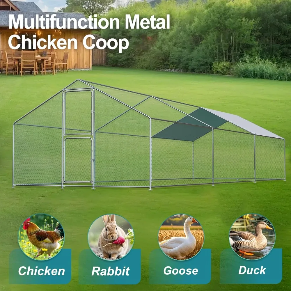 

Large Chicken Coop, Chicken Coops for 30 Chickens, Chicken Runs for Yard with Poof & UV Resistance Cover, Spire Roof Chick