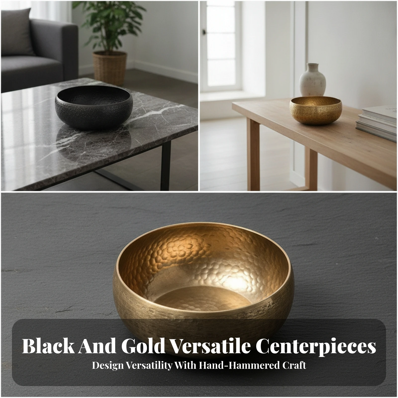 Decorative Bowl with Hammered Texture Hand-Finished Hammered Metal Bowl Shallow Shallow for Dining Table, Entryway