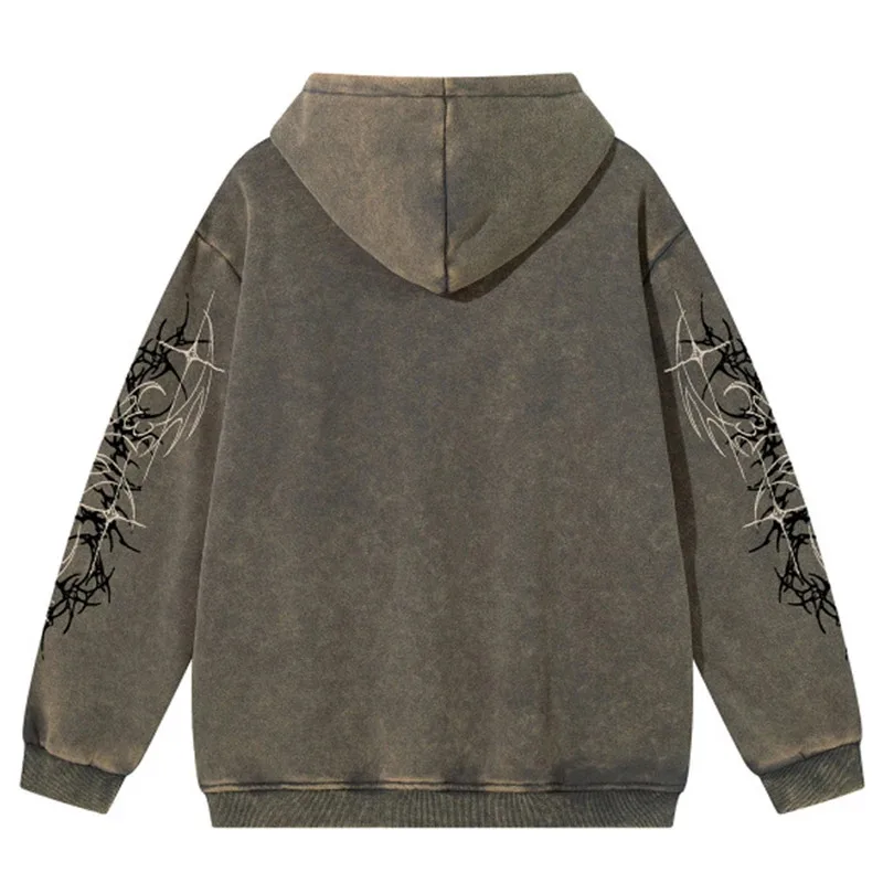 【Mirrordust】Vintage Men Hoodies Winter Plush Oversized Graphic Hoodies Streetwear Harajuku Hip Hop Hoodies Sweatshirts