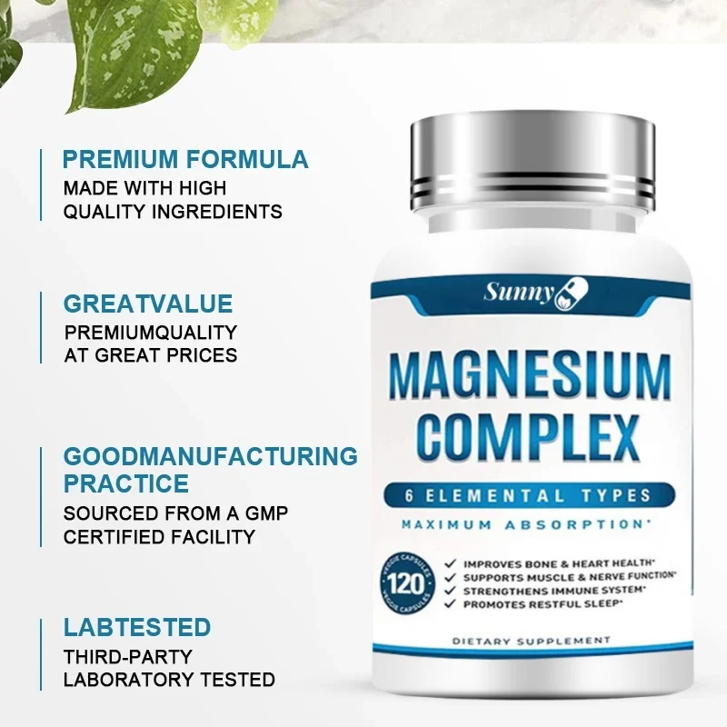 High Absorption Magnesium Complex Capsules - Dietary Supplement for Muscle, Bone, Nerve Health, Non-GMO - 120 Capsules