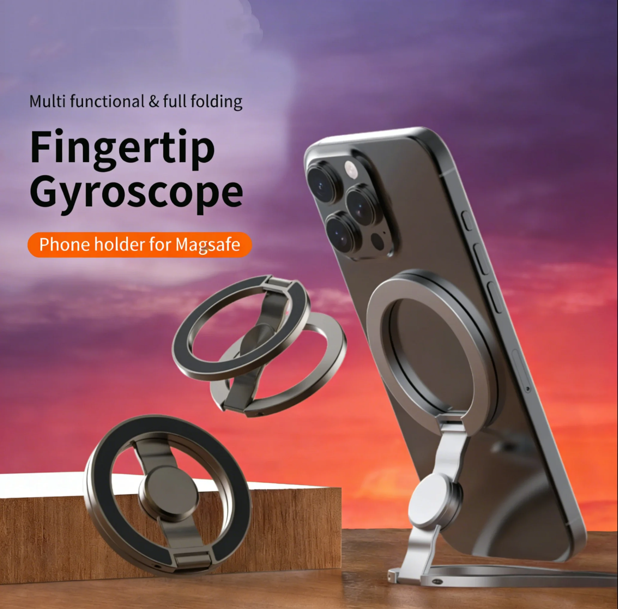 

360° Rotating Alloy Magnetic Car Mount, Strong Magnet Foldable Phone Holder for iPhone 17 16 Pro Max Plus Android