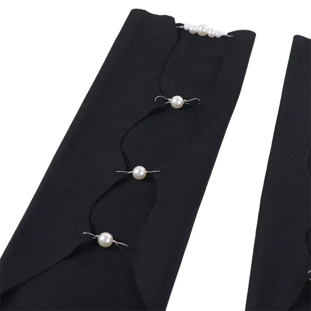 

Защитные от УФ-излучения тонкие черные панк-рукава Y2K с жемчугом, полупальцевые перчатки-накладки, эластичные ажурные рукава-гетры для икр на лето