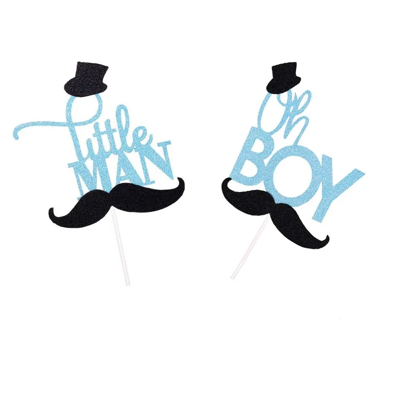 

Glitter Mustache Oh Boy Little Man Cake Topper Gender Reveal Cake Decoration for Baby Shower Kids 1st Birthday Party Supplies