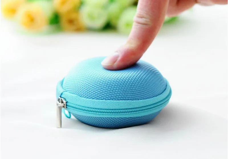 Colorful Portable Round Zipper Earphone Storage Bag Earbuds Hard Box Case for IPhone Cable SD TF Memory Card U Disk Data Cable