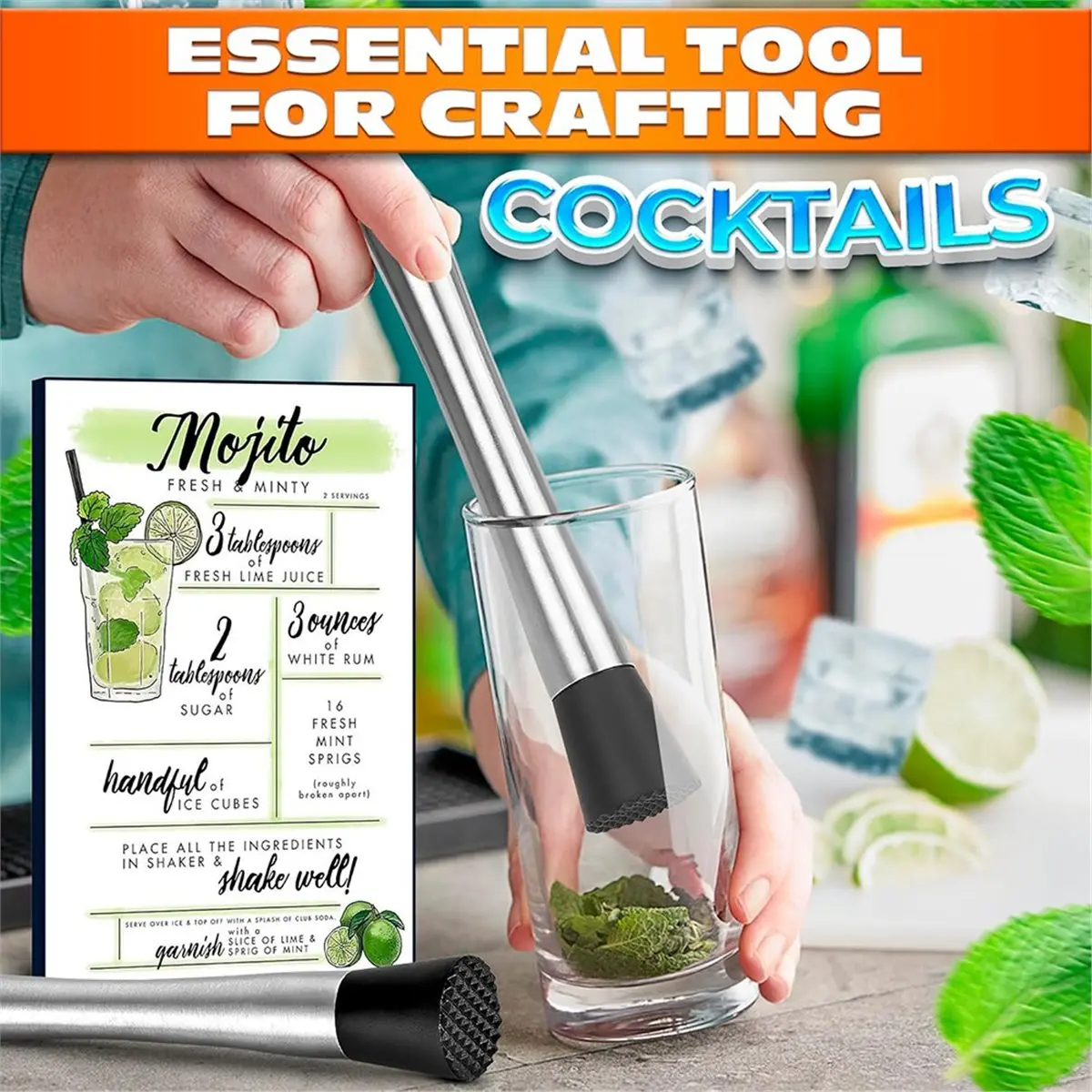 Multi-use Gear 6 Pcs Stainless Steel Bar Muddler Set - Essential Cocktail Mixing Tools for Professional Bartending and Home Bars