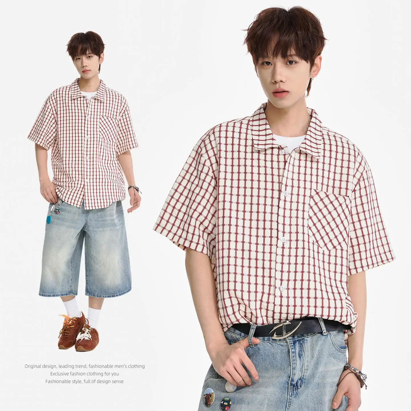 

No-Iron Anti-Wrinkle Plaid Short-Sleeve Casual Shirt Loose Fit Breathable Lightweight Men's Fashion Summer Shirt Outerwear