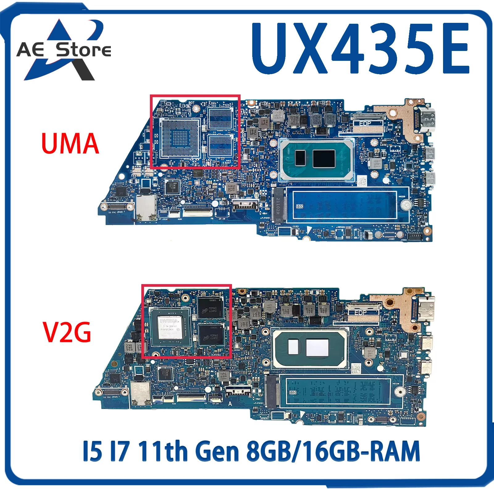 

AE UX435E Mainboard For ASUS UX435EA UX435EAL UX435EG UX435EGL BX435E RX435E Laptop Motherboard I5 I7 11th Gen 8GB/16GB-RAM