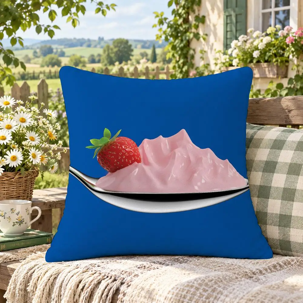 Food Dairy D-Danone Cushion Cover Soft Short Plush Anti-Mite Sofa Bedroom Den Car Dorm Decor Gifts