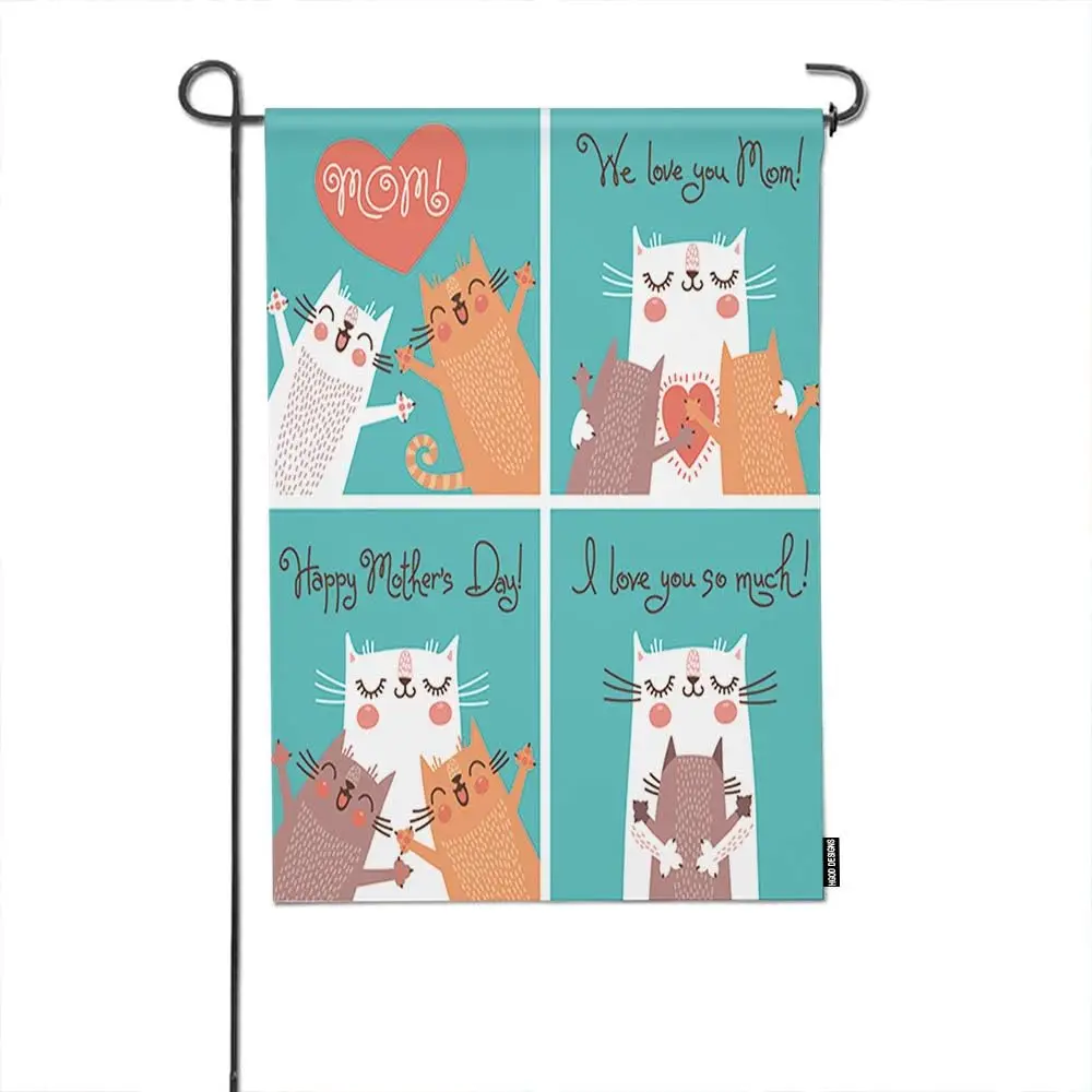 HGOD DESIGNS Cats Garden Flag,Sweet Cards For Mothers Day With Cats Welcome Decorative Garden Flags Cotton Linen For Garden Bann