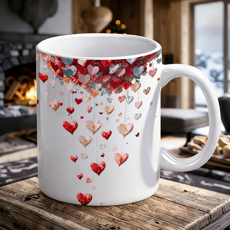 

1PCS 3D Heart Falling Ceramic Cup, Coffee Cup, Milk Cup, Office Tea Cup, Drinking Cup, Fade-Resistant, Gift for Friends