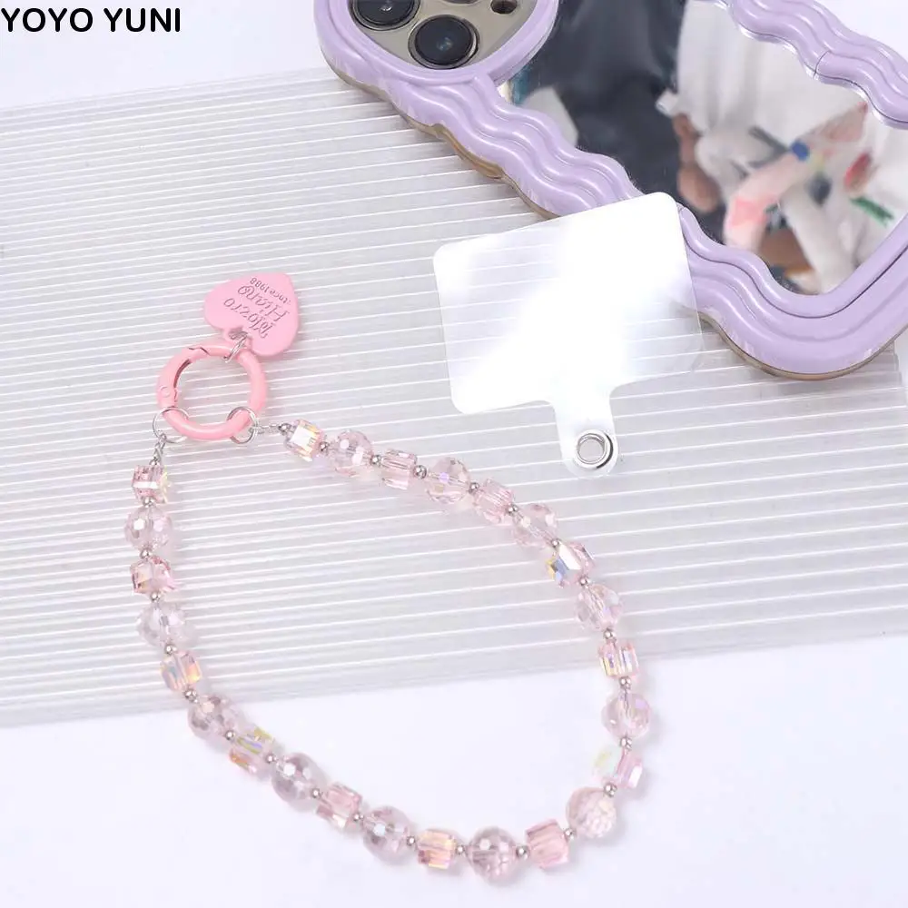 

With Clip Crystal Beads Phone Chain Anti-lost Short Mobile Phone Lanyard Light Luxury Style Trinket Love Phone Pendant