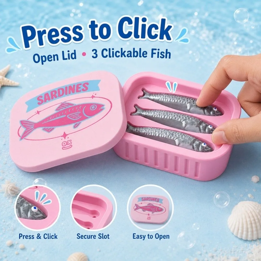 3D Printed Sardine Can Clicker Click Sound Mechanical Button Fun Finger Click Sardine Ocean Theme Can-Shaped
