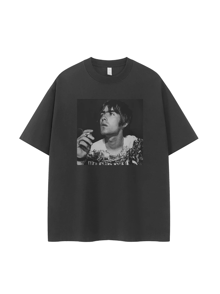  Band Vintage American Streetwear Loose Fit round Neck Short Sleeve T-Shirt Pure Cotton Black Casual Fashion Urban Style