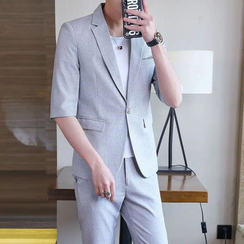 H118 Spring and Autumn Men's Suit Set Plaid Business Professional Slim Fit Groomsmen Dress