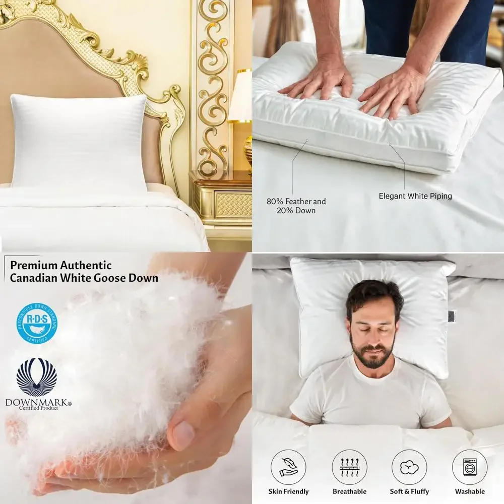 

Queen Size Pillows - Luxurious Canadian White Goose Down 80% Feather 20%, 100% Cotton Cover for Plush Comfort and Easy Care