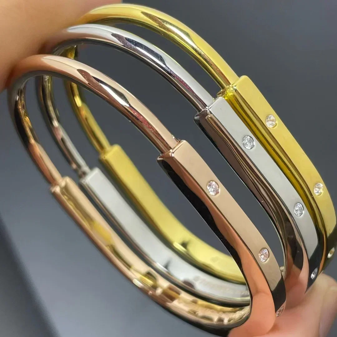 

U-Shaped Lock Oval Bracelet, Sparkling Gold Bracelet, Holiday Gift Bracelet, Bracelet