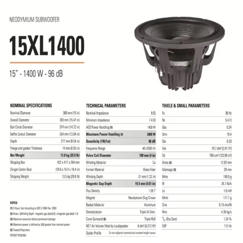 Faital Speakers Original Italiy 15XL1400 15