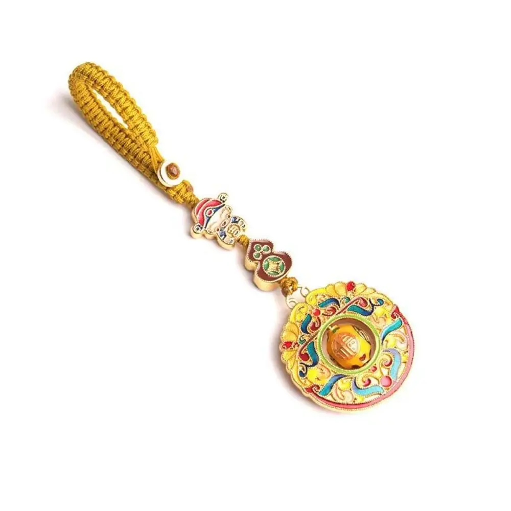 Rotatable Bead God of Wealth Keychain Woven Rope Chinese Style Gourd Bag Decoration Traditional Blessing Key Pendant Car